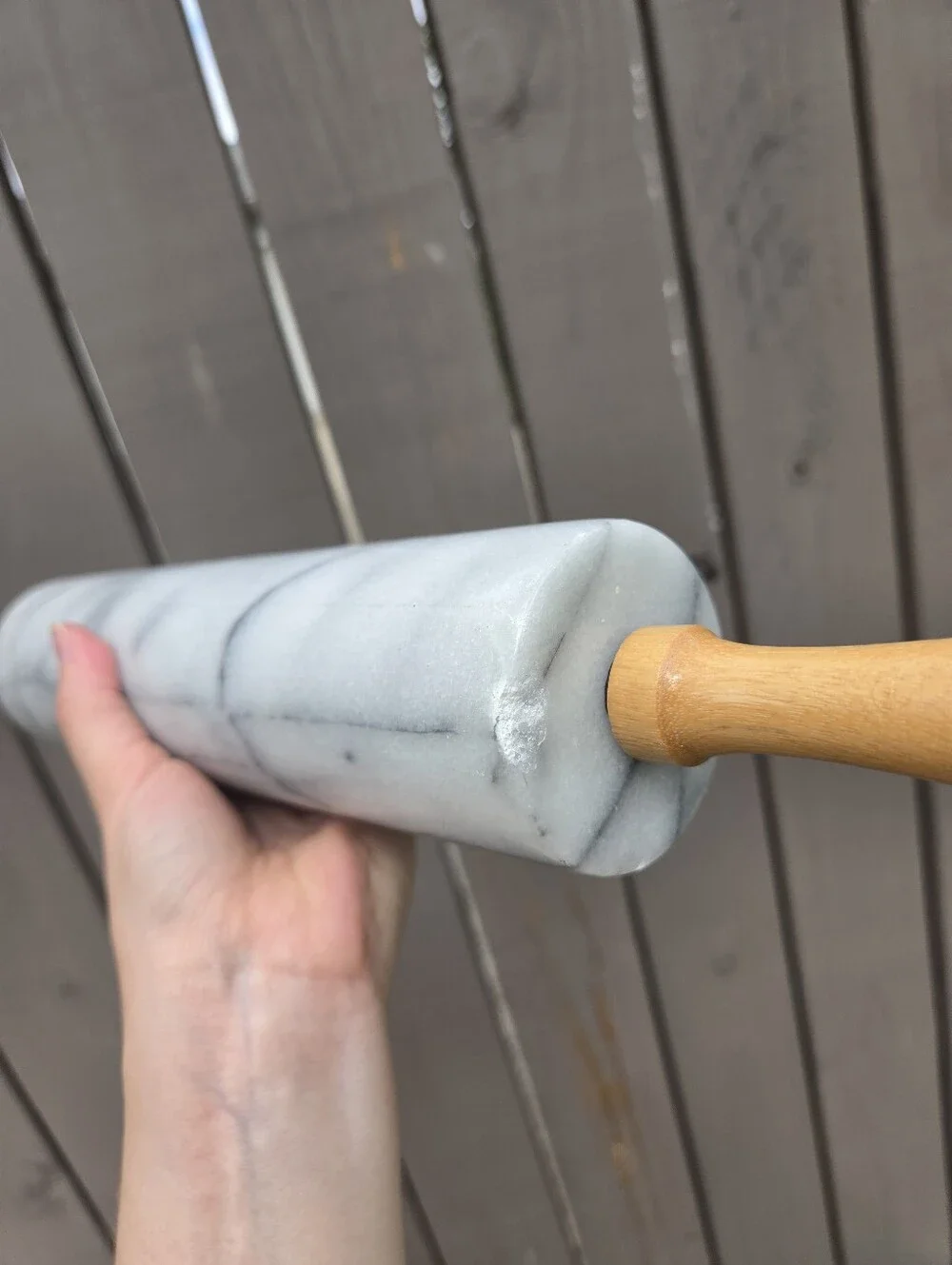 Vintage Marble Rolling Pin with Wood Handles - Gray Marble